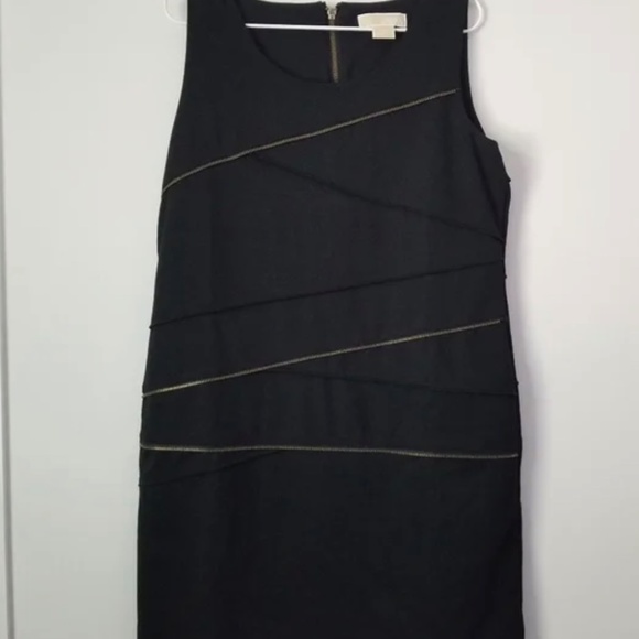 Michael Kors Black Sheath Sleeveless Dress with Front Zipper Detail -Size 8P - Picture 3 of 4